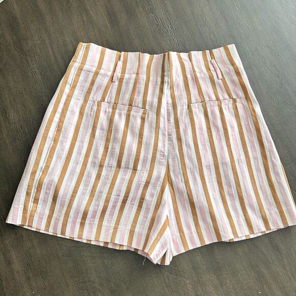 FRAME High-Waisted Pleated Shorts – Striped, Size 8 - Picture 3 of 7